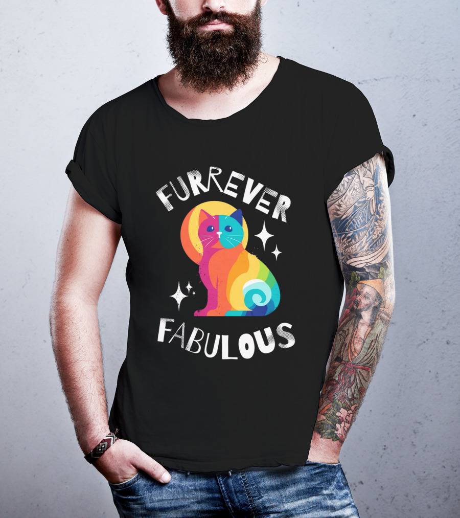 Furrever Fabulous Rainbow Cat With Stars T-Shirt