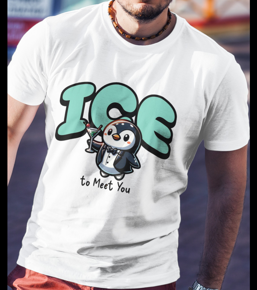 ICE To Meet You Penguin Martini Charm T-Shirt