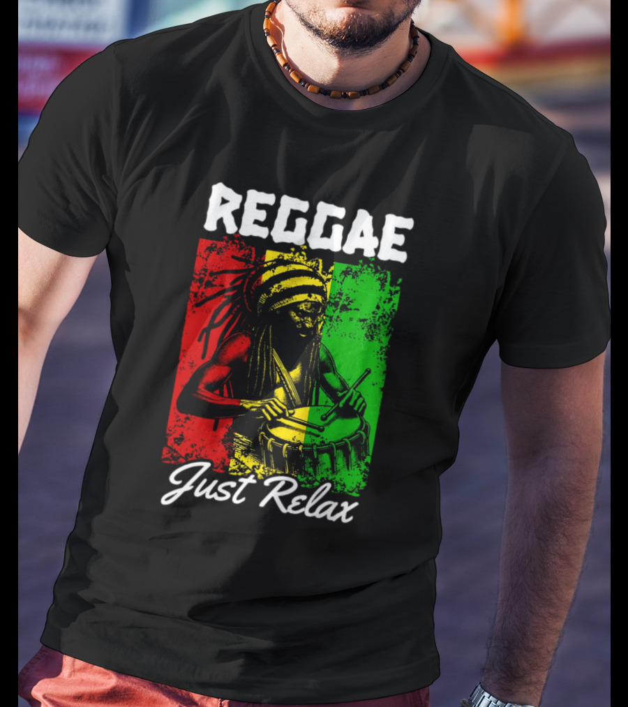 REGGAE Just Relax Rasta Drummer Red Yellow Green T-Shirt