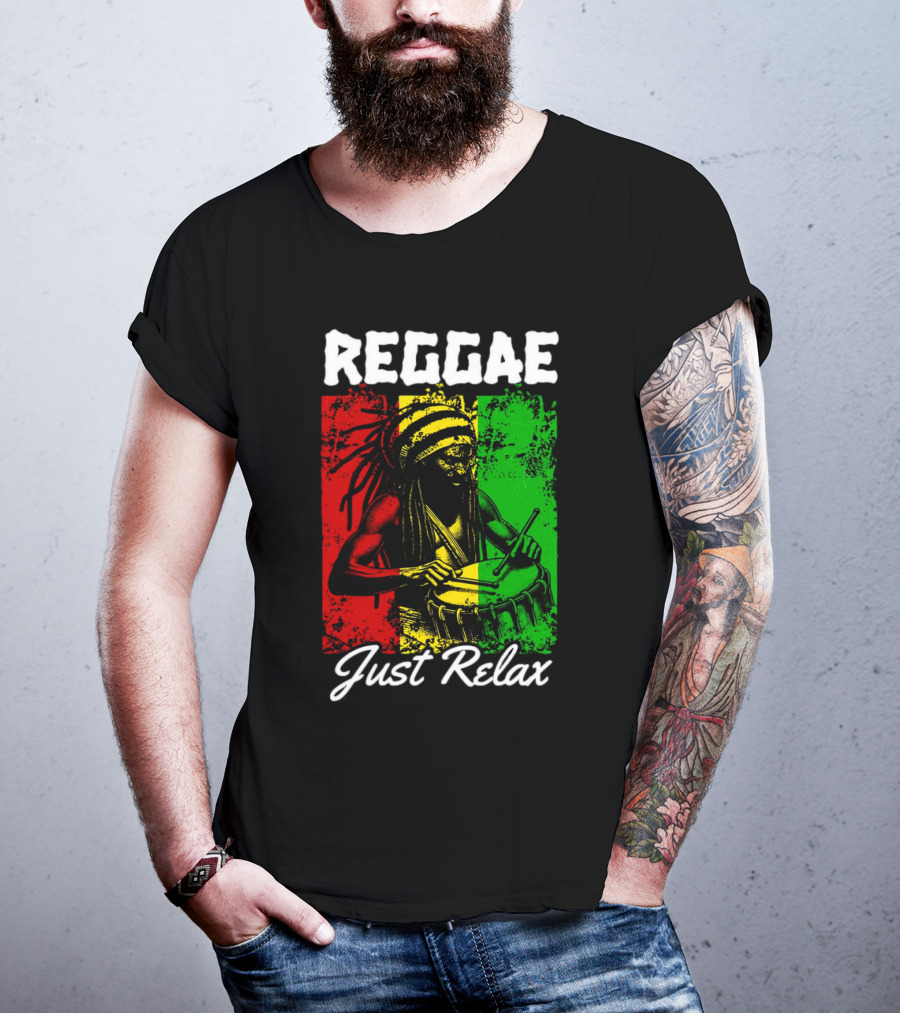 REGGAE Just Relax Rasta Drummer Red Yellow Green T-Shirt