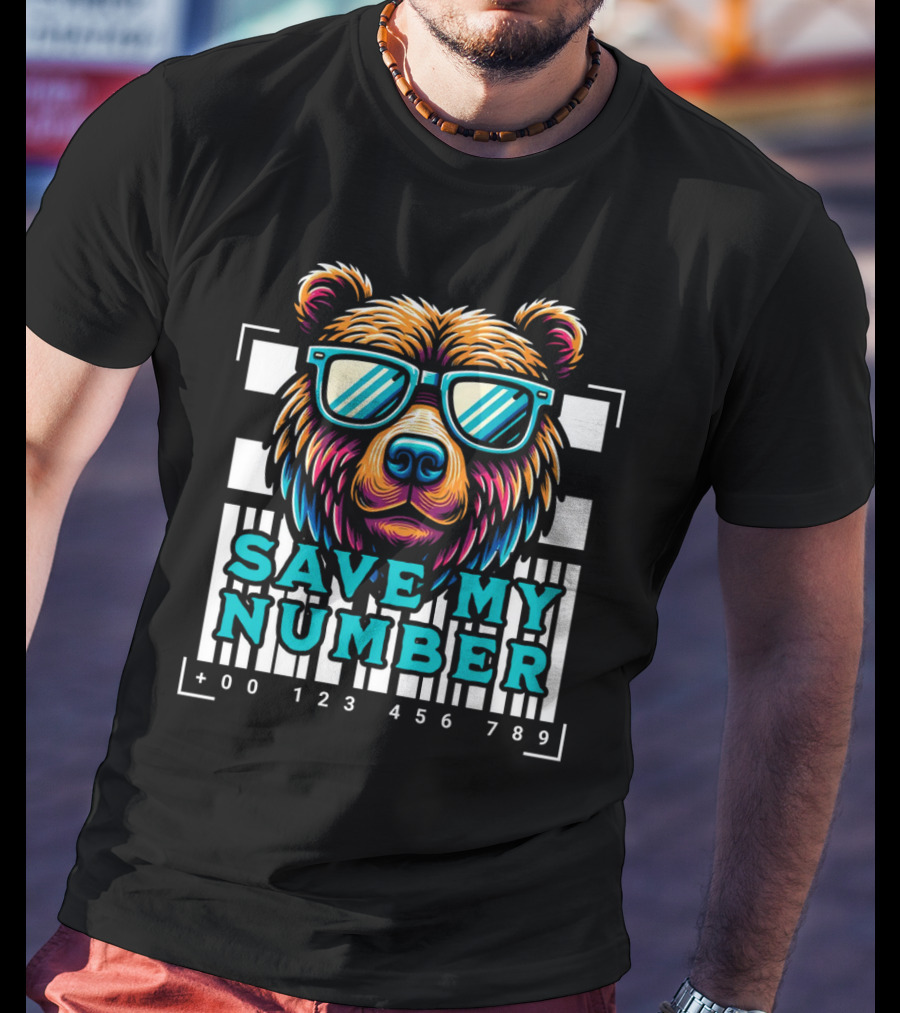 Save My Number Barcode Bear With Sunglasses T-Shirt