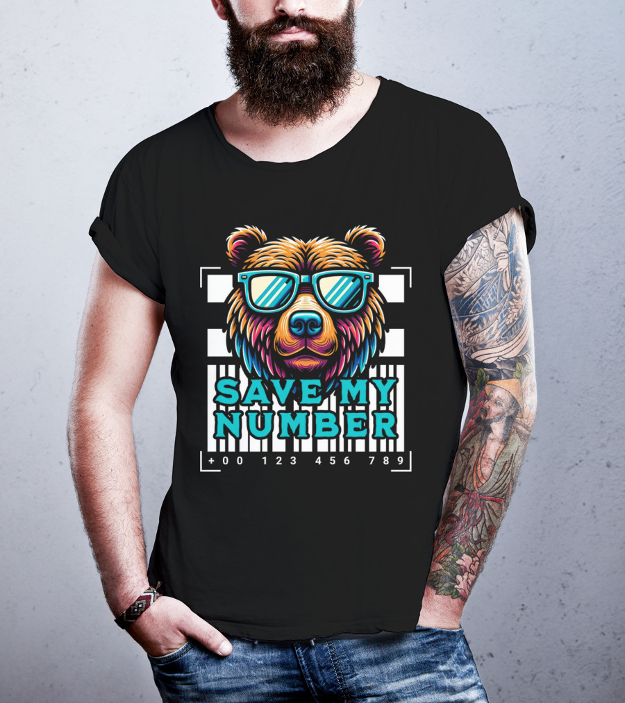 Save My Number Barcode Bear With Sunglasses T-Shirt