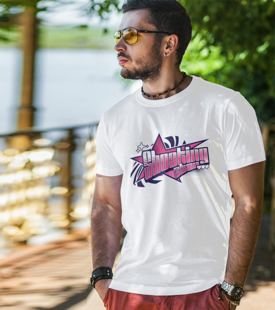 Shooting Star Pink Purple Stylized Text With Starburst Graphics T-Shirt