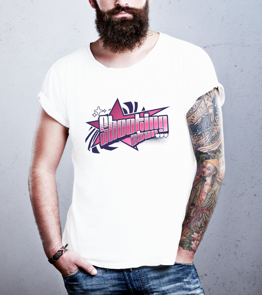 Shooting Star Pink Purple Stylized Text With Starburst Graphics T-Shirt