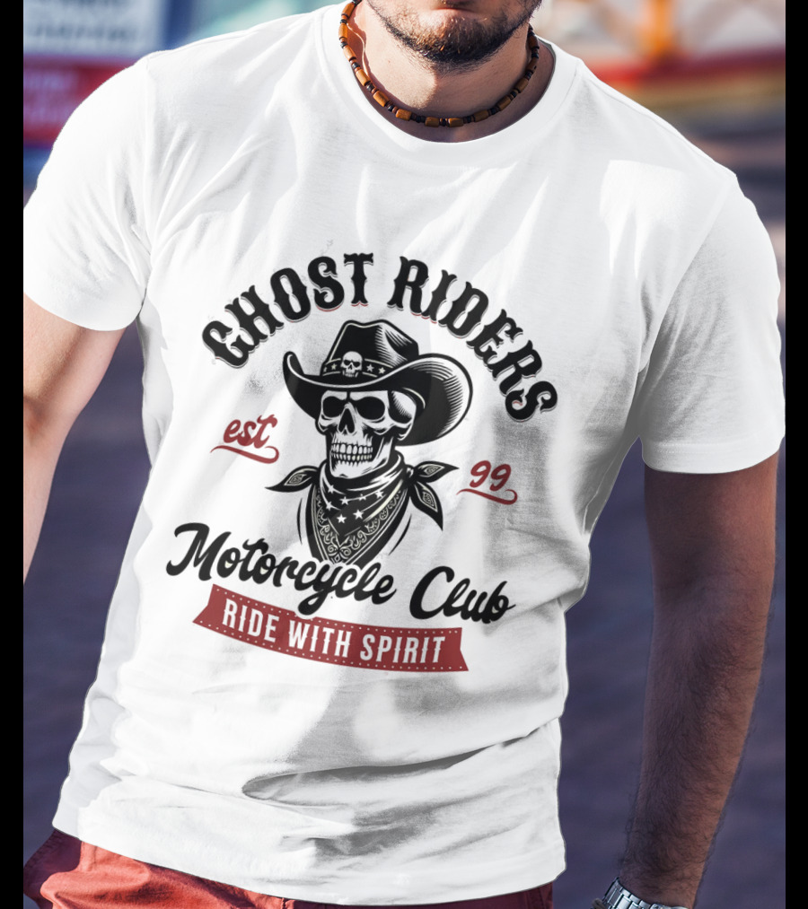 Ghost Riders Cowboy Skull Motorcycle Club Ride With Spirit Est 99 T-Shirt