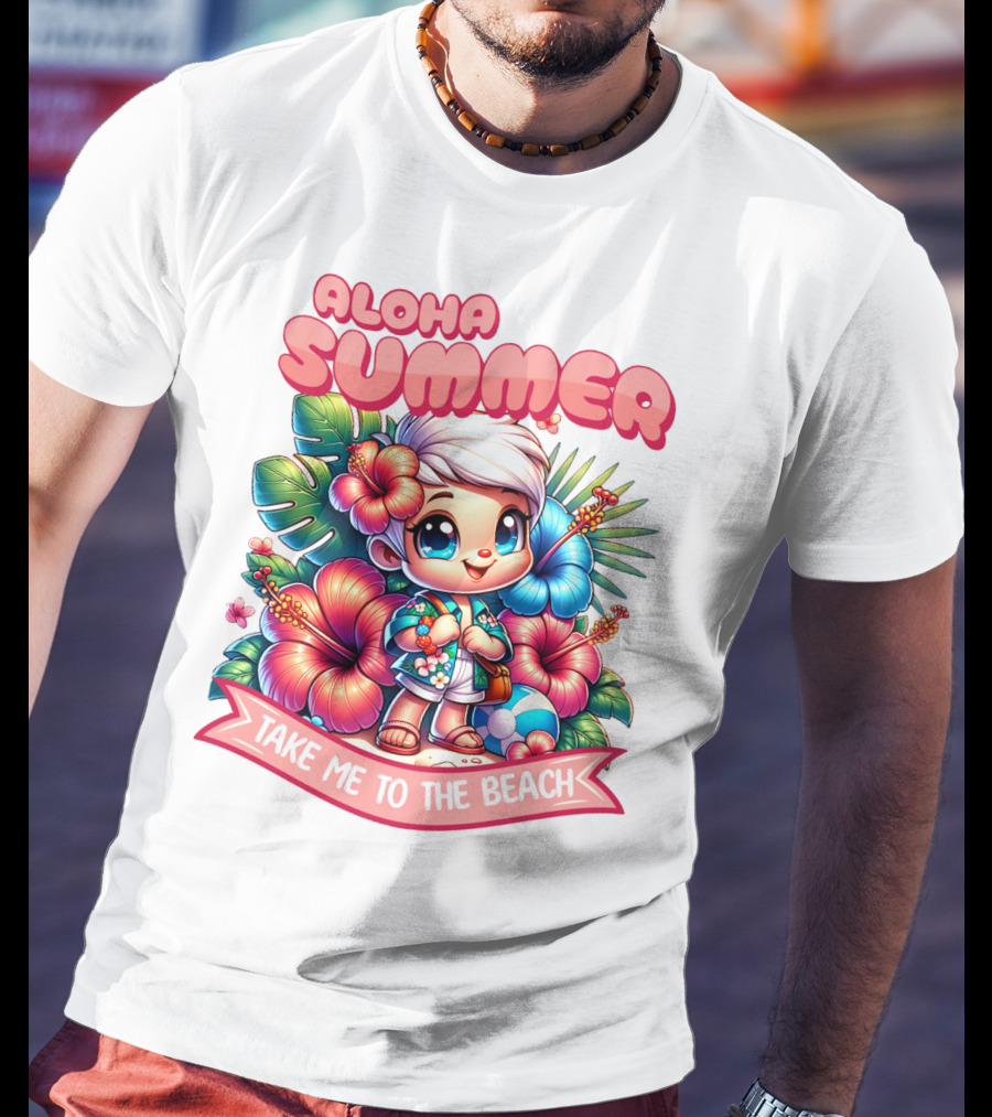 Aloha Summer Take Me To The Beach Hawaiian Tropical Cartoon T-Shirt