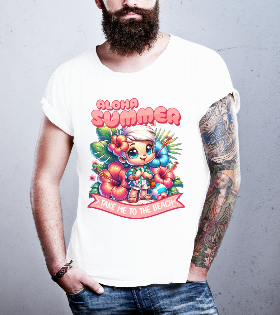 Aloha Summer Take Me To The Beach Hawaiian Tropical Cartoon T-Shirt