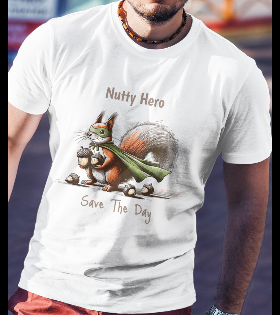 Nutty Hero Save The Day Squirrel With Mask And Cape T-Shirt