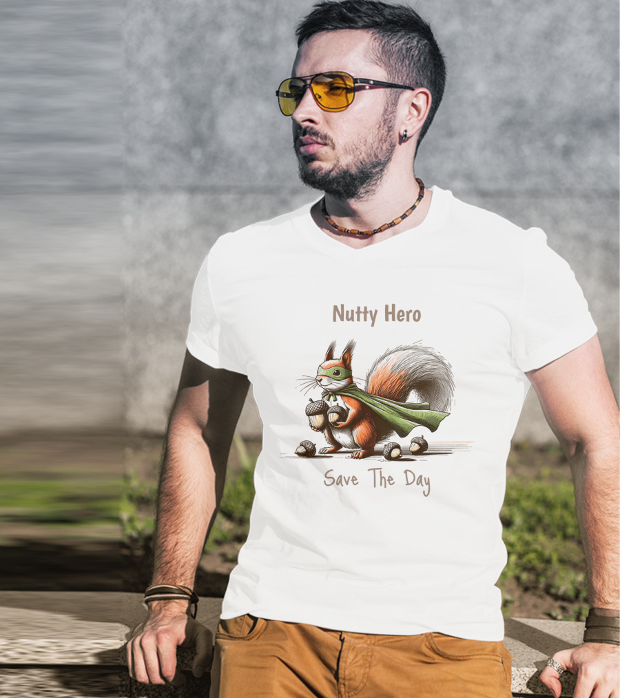 Nutty Hero Save The Day Squirrel With Mask And Cape T-Shirt
