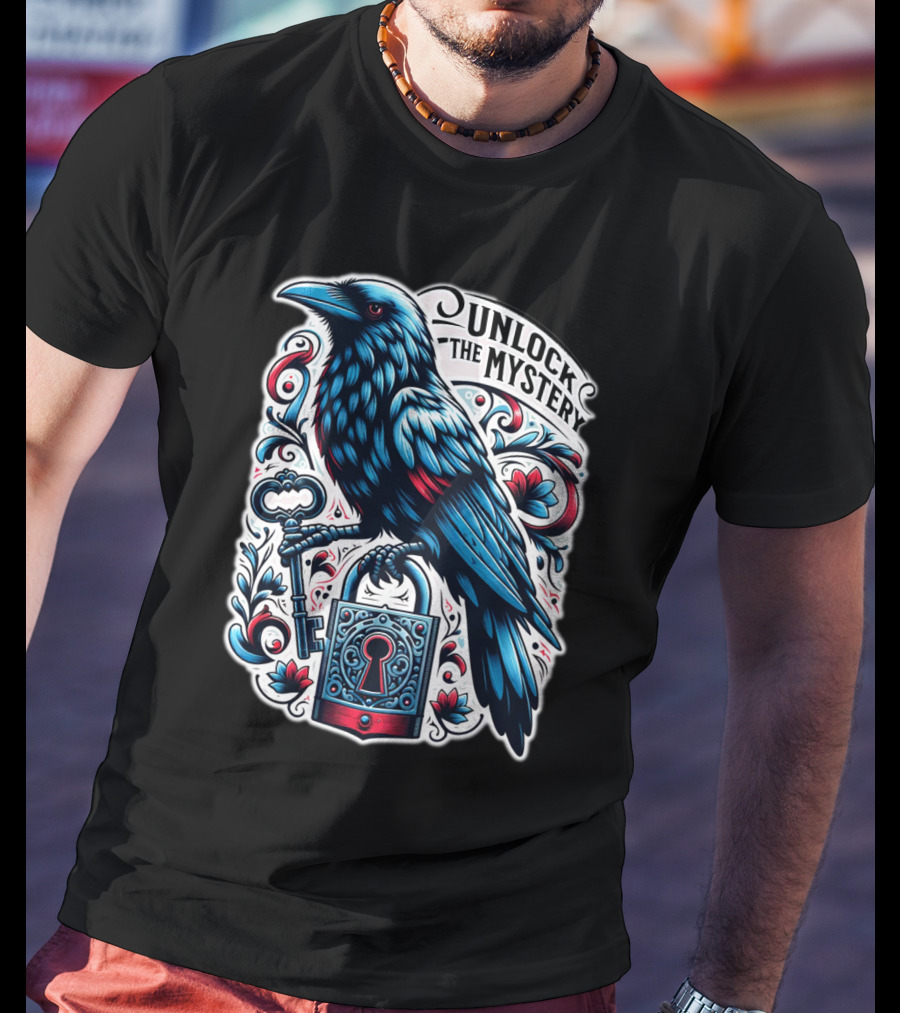 Unlock The Mystery Raven Holding Key And Lock With Ornate Floral T-Shirt