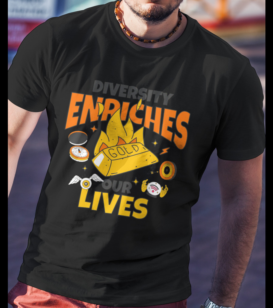Diversity Enriches Our Lives Gold Flames Wings Compass T-Shirt