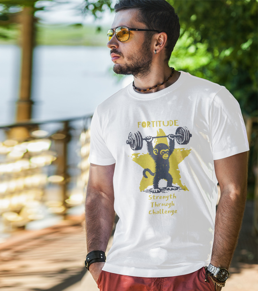 Fortitude Strength Through Challenge Monkey Weightlifting Star T-Shirt