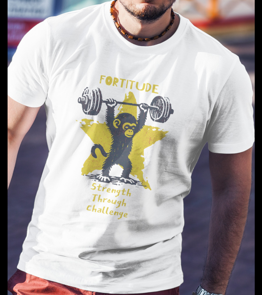 Fortitude Strength Through Challenge Monkey Weightlifting Star T-Shirt