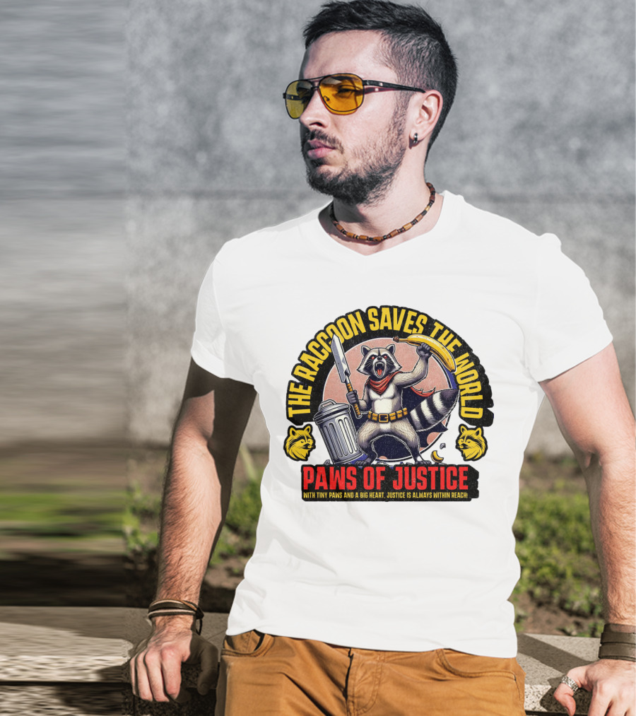 The Raccoon Saves The World Paws Of Justice Hero With Tiny Paws And A Big Heart T-Shirt