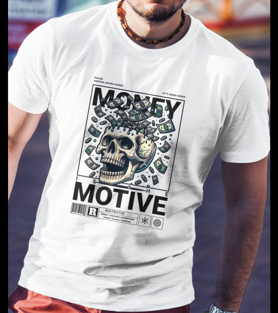 MONEY IS THE MOTIVE SKULL WITH FALLING CASH RESTRICTED T-Shirt