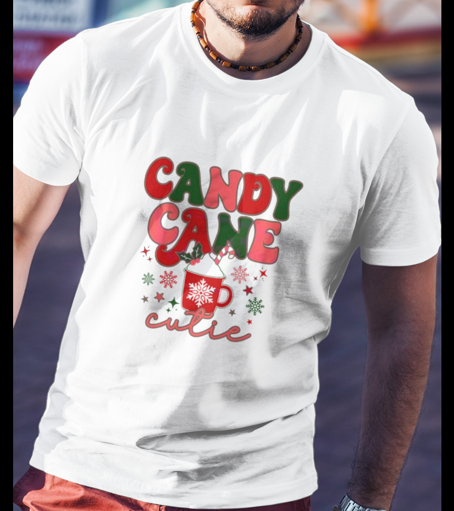 Candy Cane Cutie Mug Cocoa Holiday Oatmeal Natural T-Shirt