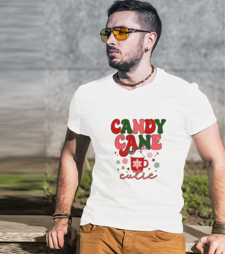 Candy Cane Cutie Mug Cocoa Holiday Oatmeal Natural T-Shirt