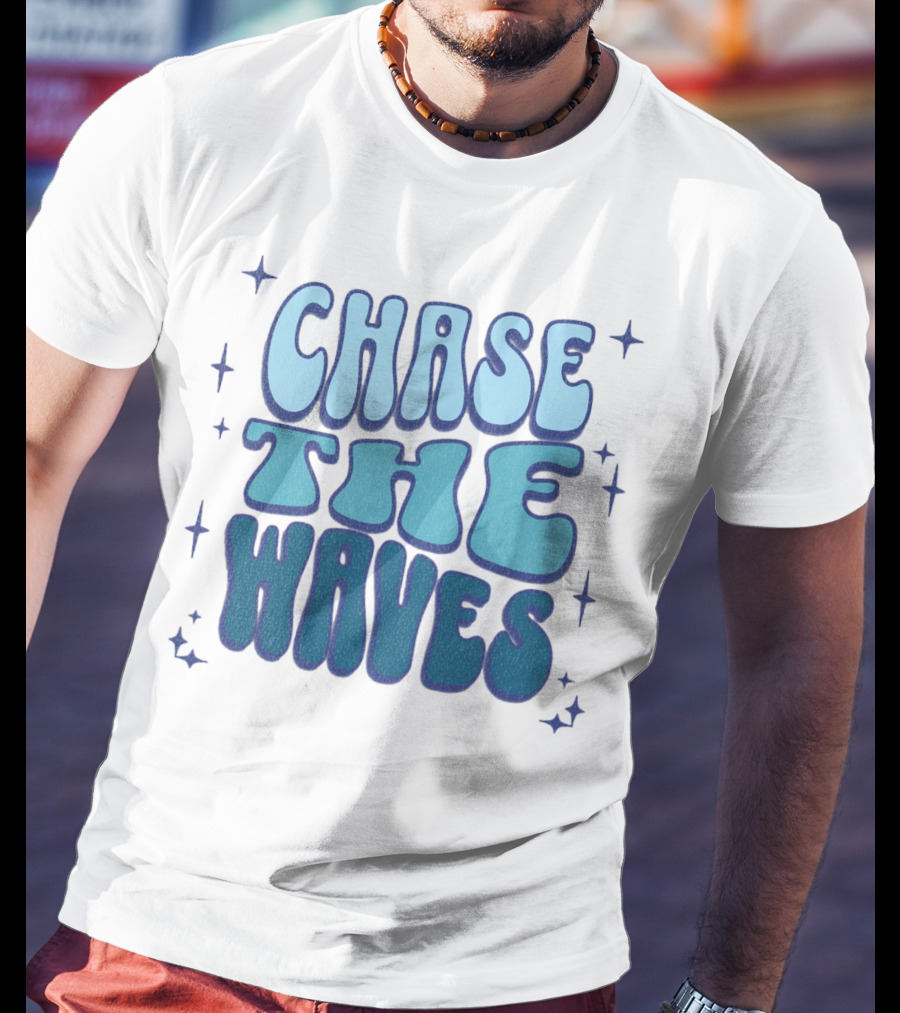 Chase The Waves Retro Font Star Accents T-Shirt