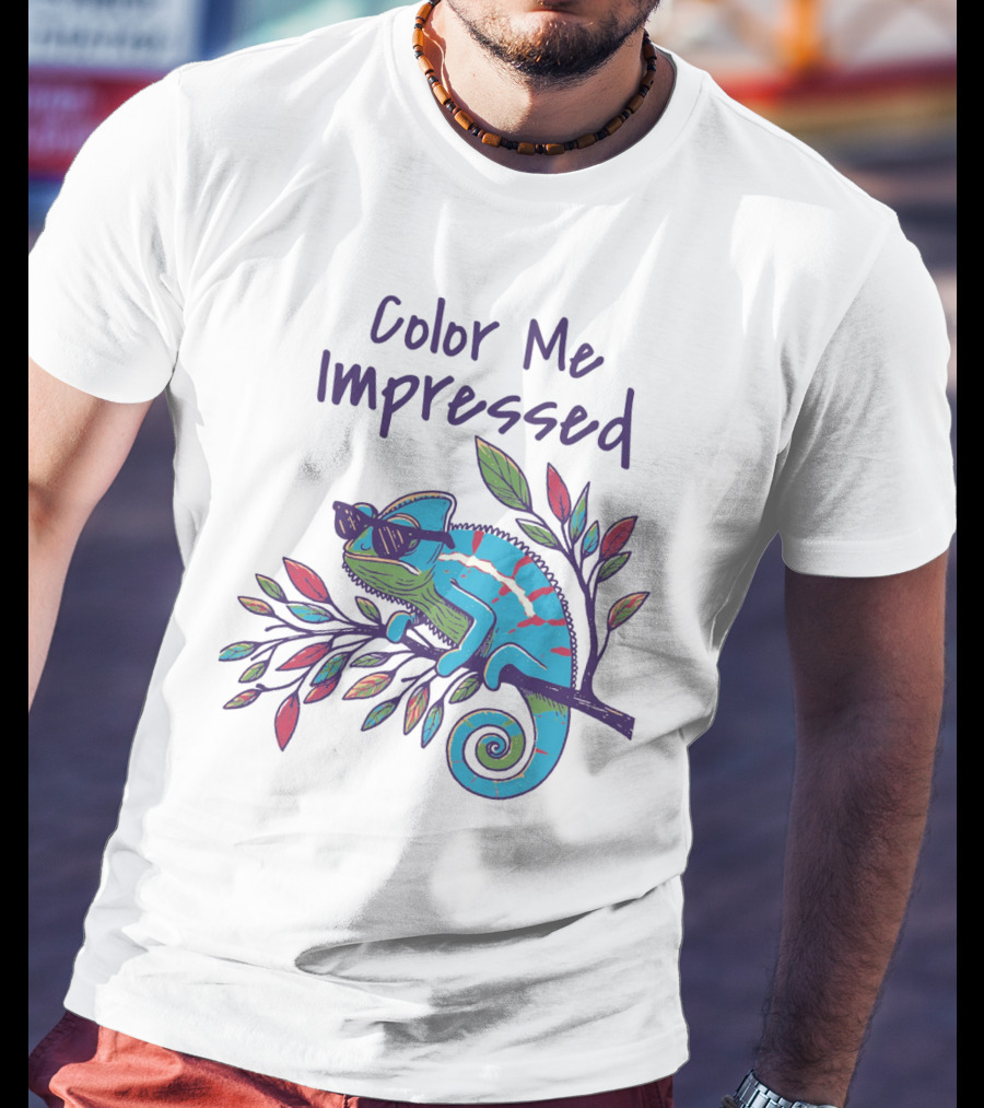 Color Me Impressed Chameleon With Sunglasses On Colorful Branch T-Shirt