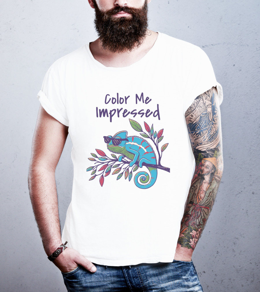 Color Me Impressed Chameleon With Sunglasses On Colorful Branch T-Shirt