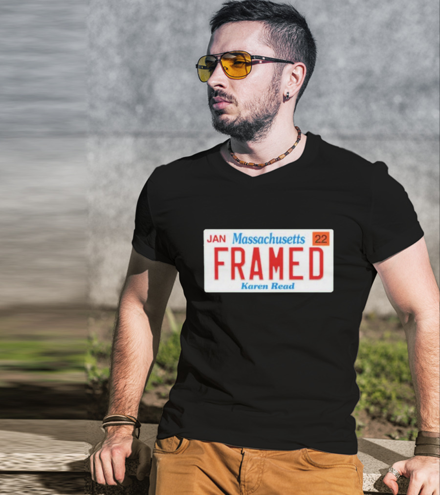 Massachusetts Framed Karen Read License Plate T-Shirt