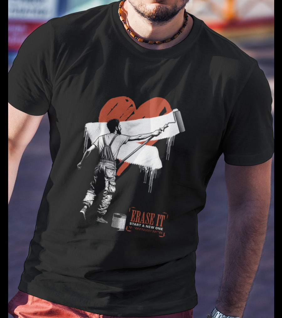 Erase It Start A New One Red Heart Paint Roller T-Shirt