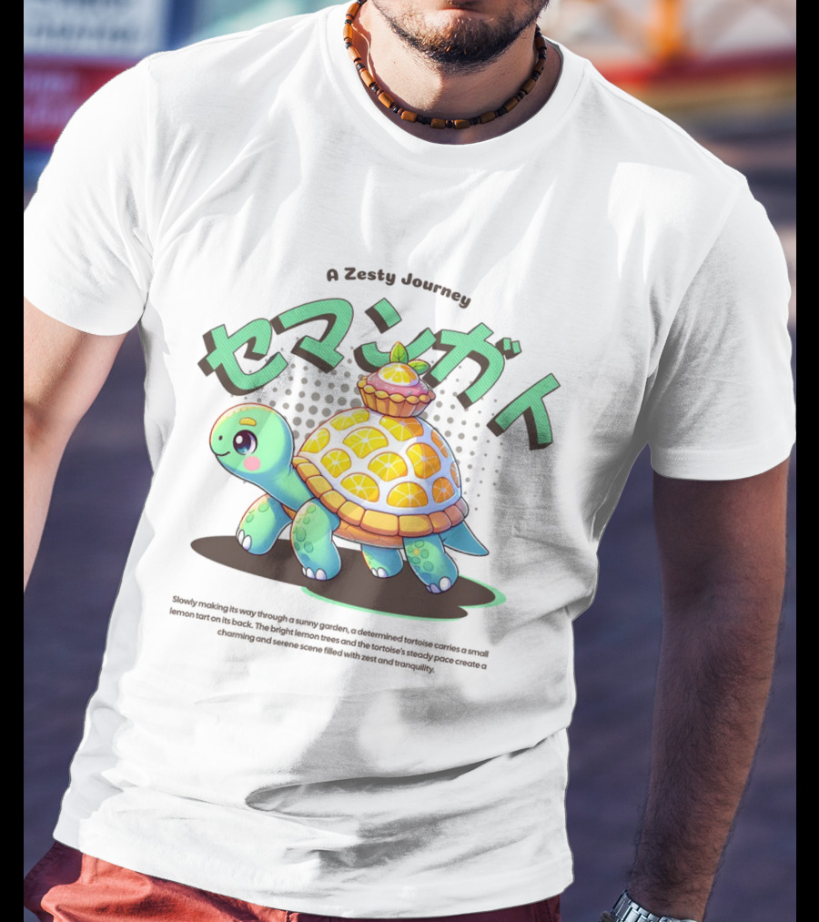 A Zesty Journey Tortoise With Lemon Back And Japanese Text T-Shirt