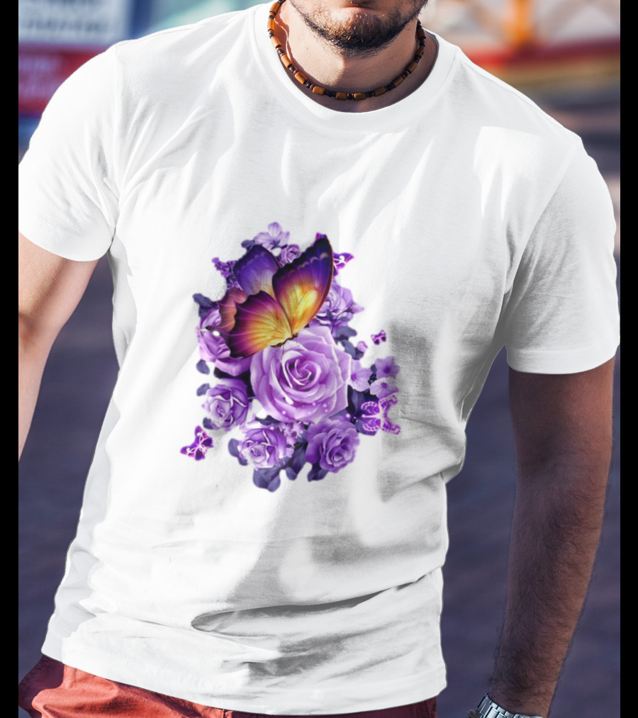 Butterfly Purple Rose Blossoms Floral Arrangement T-Shirt