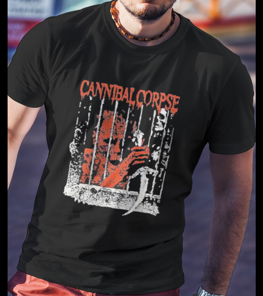 Cannibal Corpse Bloody Kill Cell Prison Bars Skeleton Knife T-Shirt