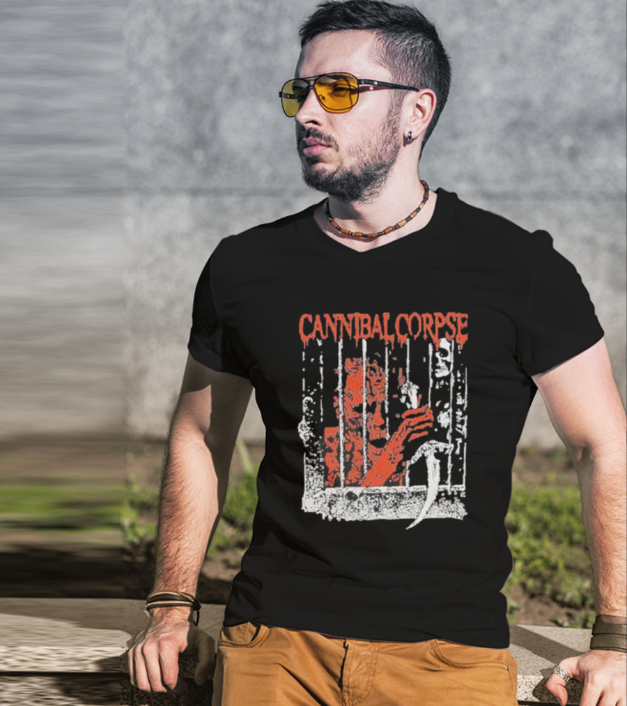 Cannibal Corpse Bloody Kill Cell Prison Bars Skeleton Knife T-Shirt