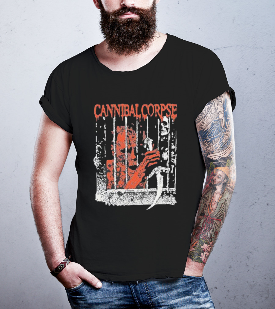 Cannibal Corpse Bloody Kill Cell Prison Bars Skeleton Knife T-Shirt