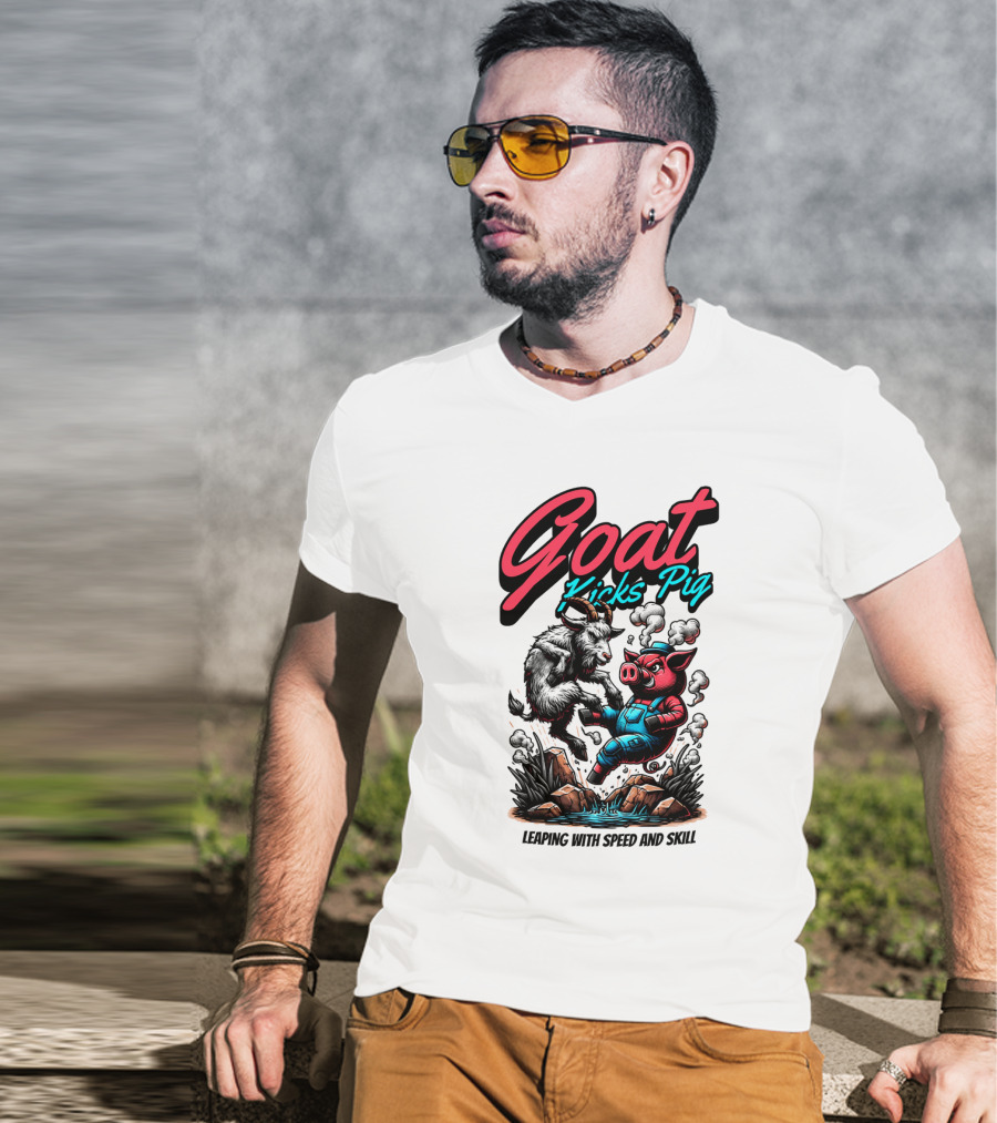 Goat Kicks Pig Leaping With Speed And Skill T-Shirt