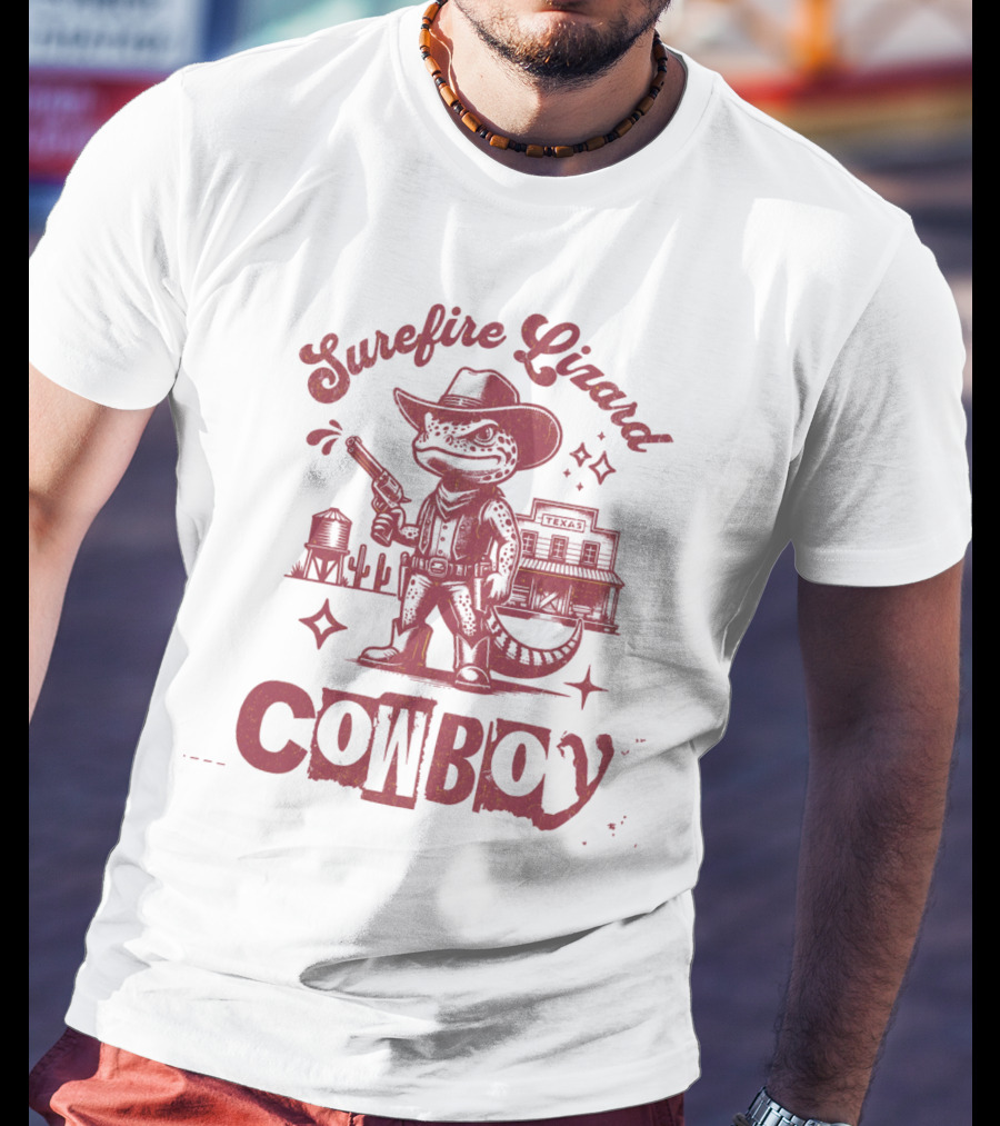 Surefire Lizard Cowboy TexasWestern Scene T-Shirt