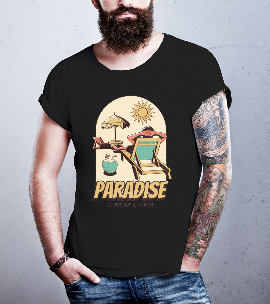 Paradise St. Pete Beach Florida Retro Sun Lounger And Cocktail Scene T-Shirt