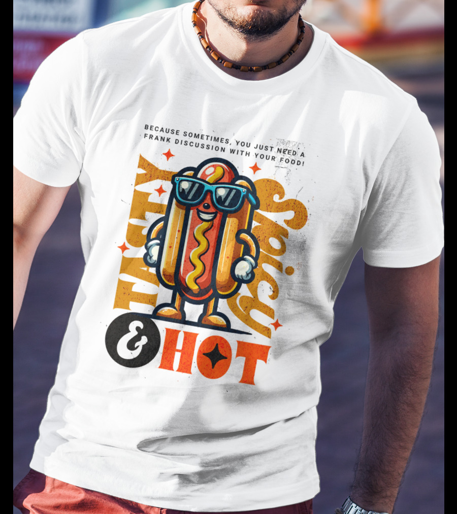 Highly Spicy And Hot Retro Funny Hot Dog Fast Food Mascot Character T-Shirt