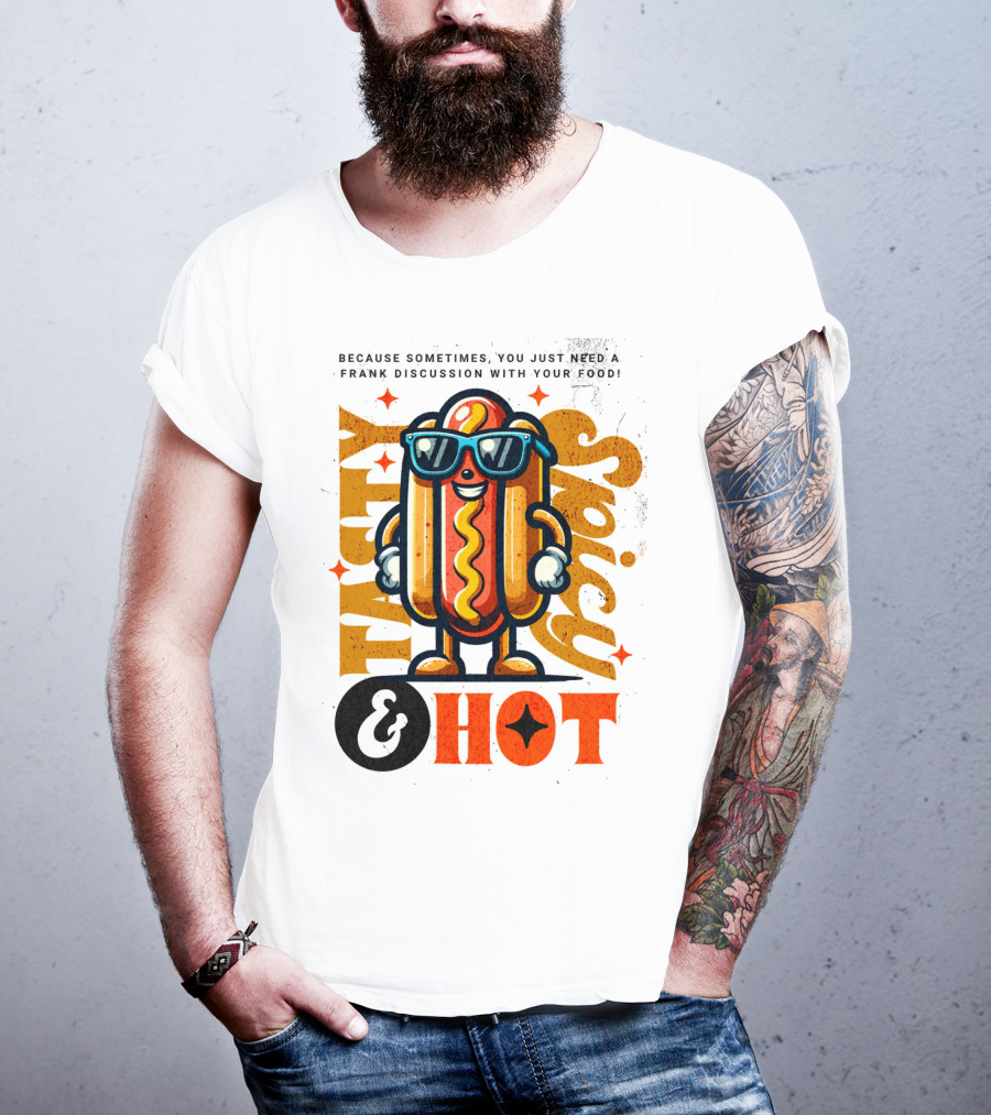 Highly Spicy And Hot Retro Funny Hot Dog Fast Food Mascot Character T-Shirt