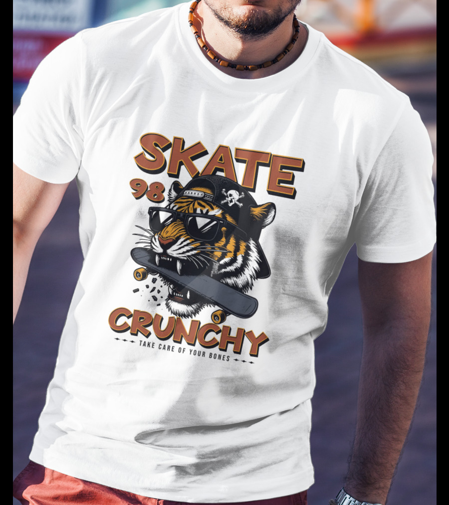 SKATE 98 CRUNCHY Tiger Take Care Of Your Bones T-Shirt