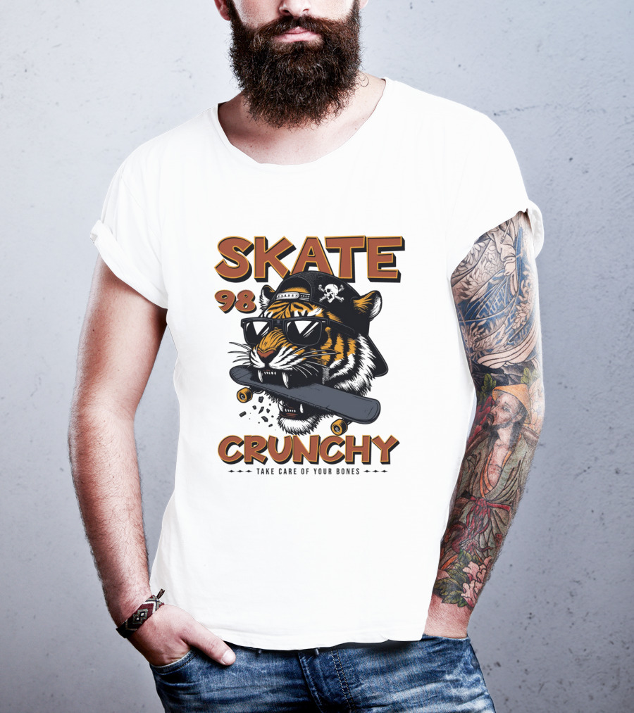SKATE 98 CRUNCHY Tiger Take Care Of Your Bones T-Shirt