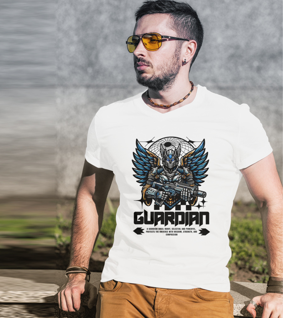 Guardian Angel Robot Celestial And Powerful Protects The Universe With Wisdom Strength And Compassion T-Shirt