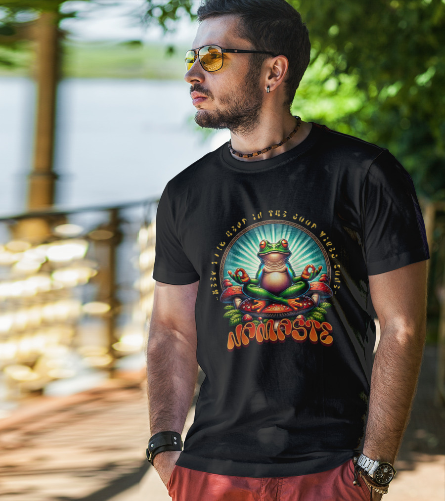 Namaste Frog Meditating On Mushrooms With Psychedelic Vibes T-Shirt