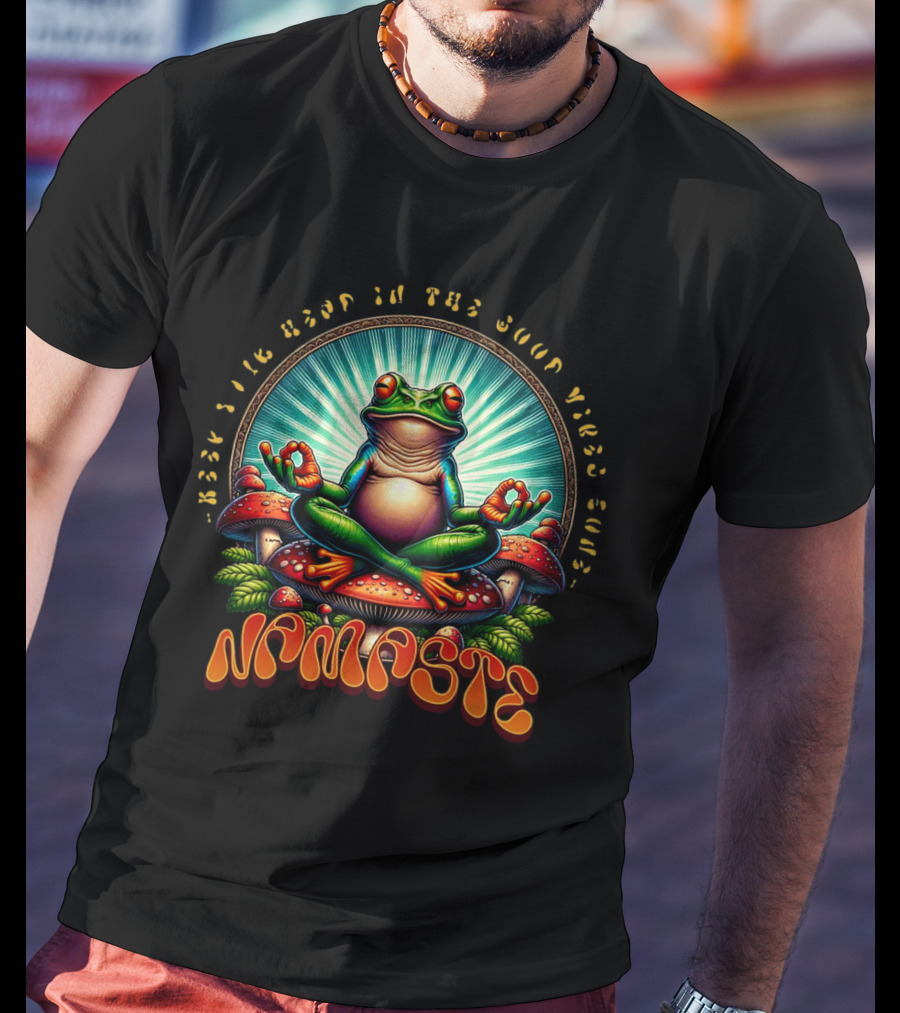 Namaste Frog Meditating On Mushrooms With Psychedelic Vibes T-Shirt