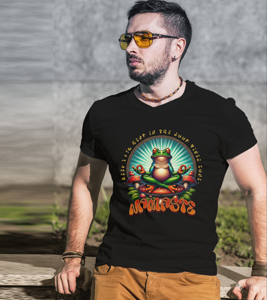 Namaste Frog Meditating On Mushrooms With Psychedelic Vibes T-Shirt