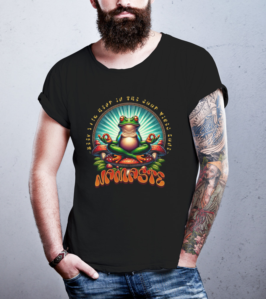 Namaste Frog Meditating On Mushrooms With Psychedelic Vibes T-Shirt