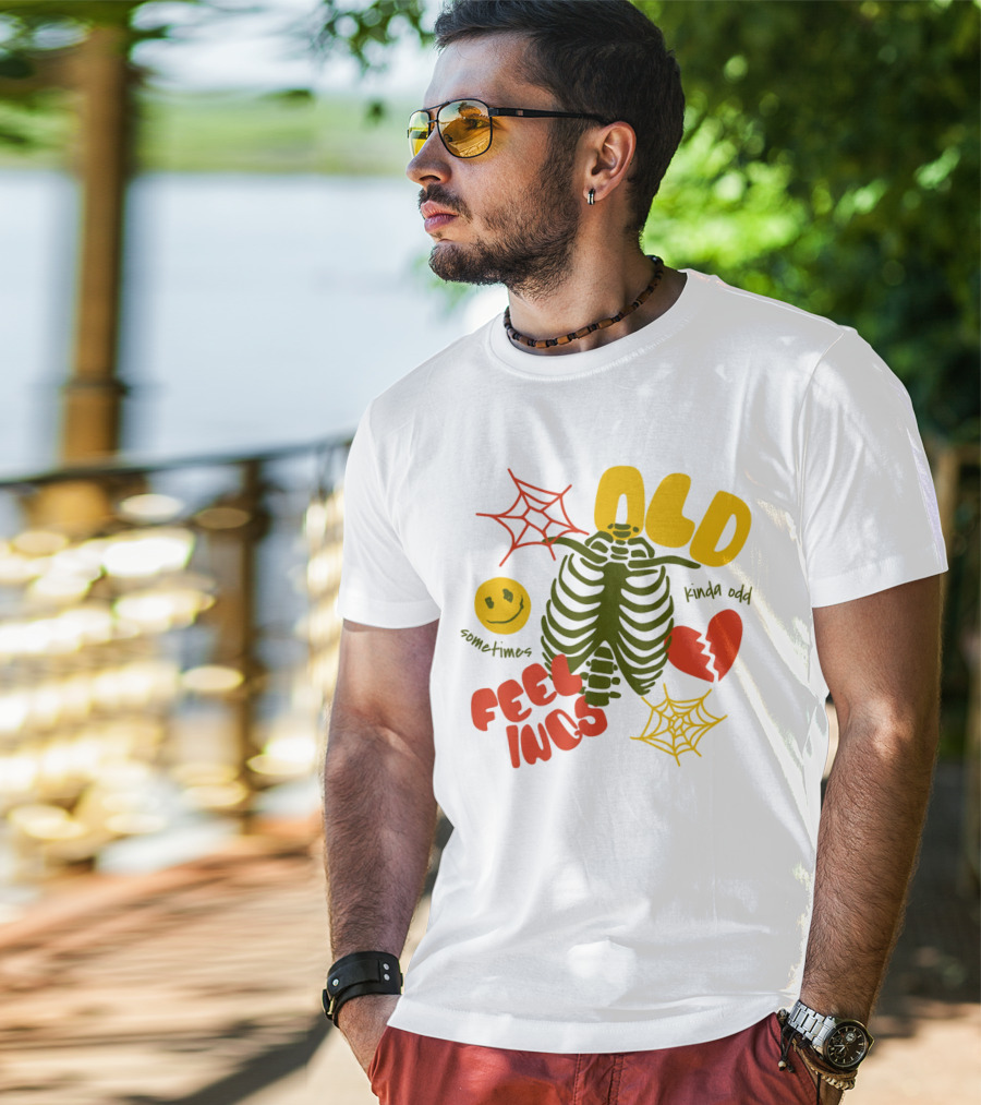 Old Feelings Sometimes Kinda Odd Broken Heart And Smiley Skeleton With Webs T-Shirt