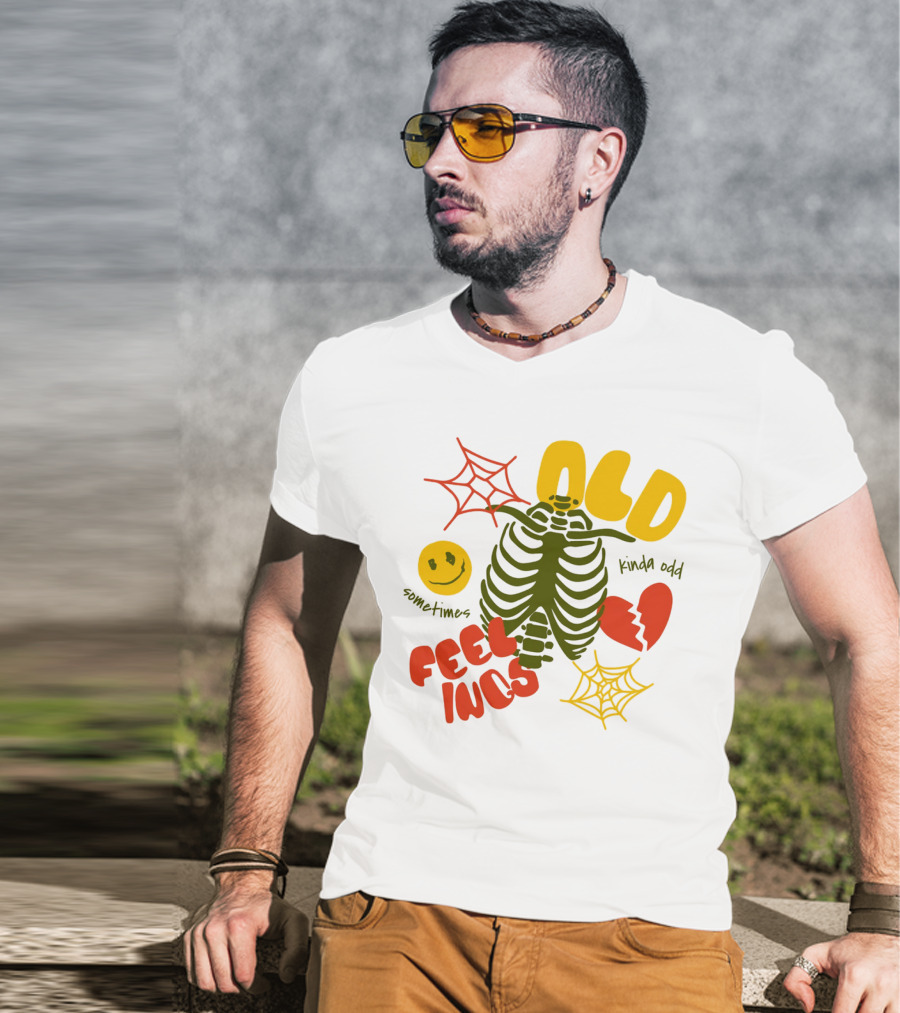 Old Feelings Sometimes Kinda Odd Broken Heart And Smiley Skeleton With Webs T-Shirt