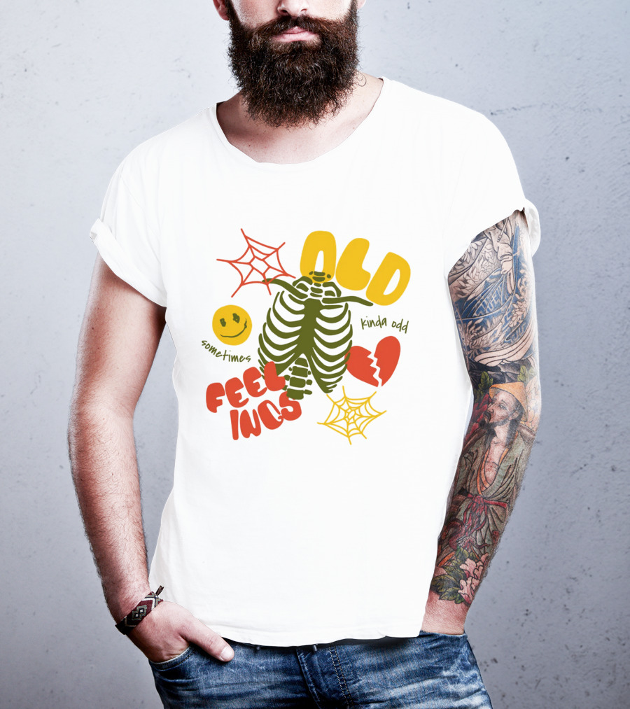 Old Feelings Sometimes Kinda Odd Broken Heart And Smiley Skeleton With Webs T-Shirt