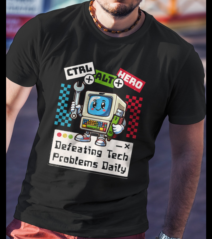 CTRL ALT HERO Retro Computer Defeating Tech Problems Daily T-Shirt