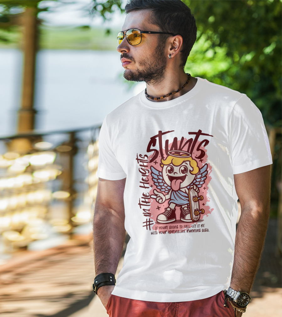 Stunts In The Heights Angel Skateboarder Adrenaline Rushing T-Shirt