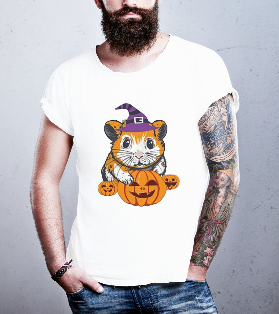 Halloween Guinea Pig With Witch Hat And Pumpkins T-Shirt