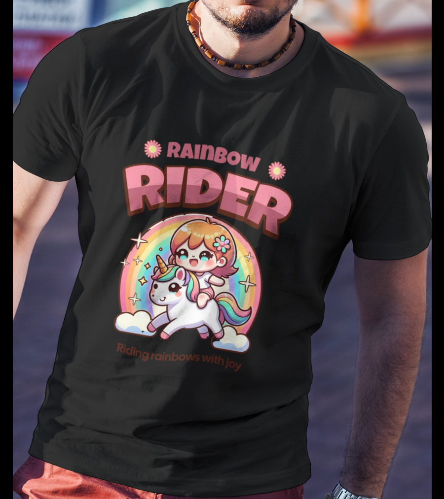 Rainbow Rider Riding Rainbows With Joy T-Shirt